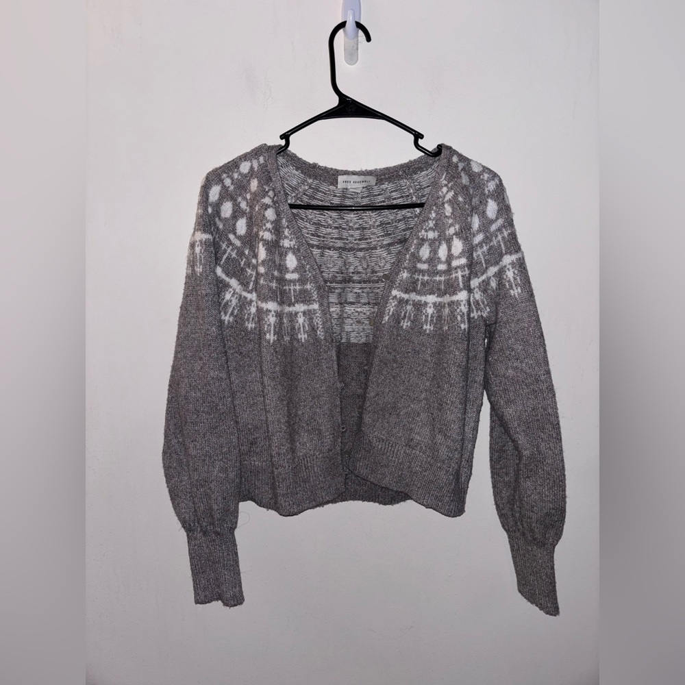 Cozy Grey Fair Isle Cardigan Sweater